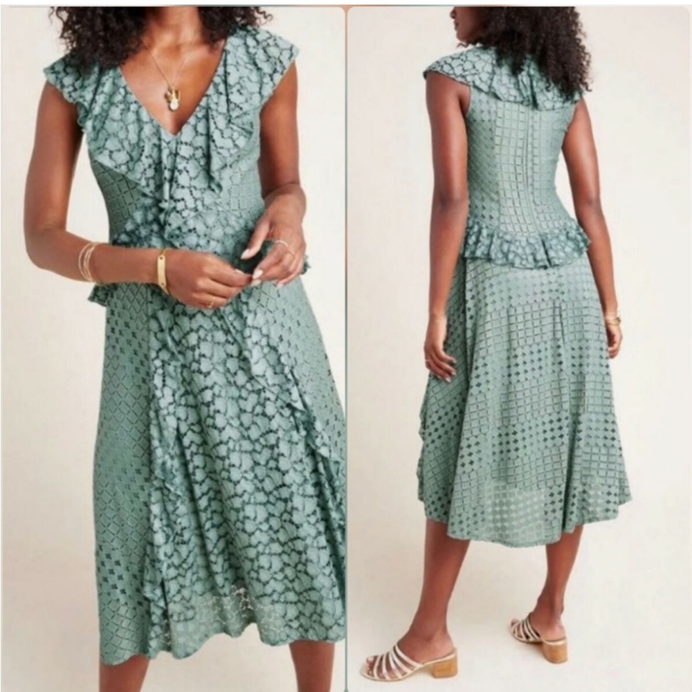 Blue lace Anthropologie midi dress